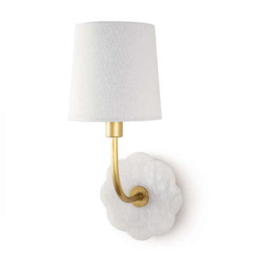 Camilla Bent Arm Wall Sconce, 1-Light, Natural Stone, Linen Shade, 14"H (15-1119 504ZYV5)