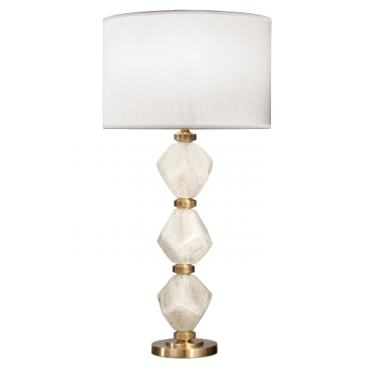 SoBe Table Lamp, 1-Light, Clear Quartz Glass, Brass Appointments & Base, White Fabric Shade, 30.5"H (900010-86ST NG3K)