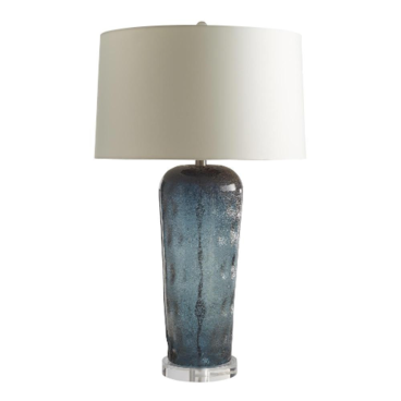 Lainey Table Lamp, 1-Light, Sapphire Glass, Metallic Bubble Highlights, Ivory Microfiber Shade/Off-White Cotton Lining, 31"H (17412-167 3FKCJ)