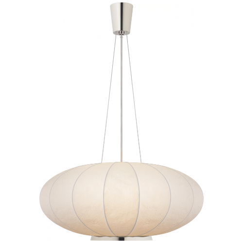 Paper Moon Large Hanging Shade, 1-Light, Polished Nickel, Rice Paper Shade, 36"W (BBL 5123PN-RP CM03H)