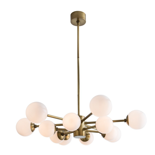 Karrington Chandelier, 12-Light, LED, Antique Brass, Opal Glass, 37"W (89016 35M5L)