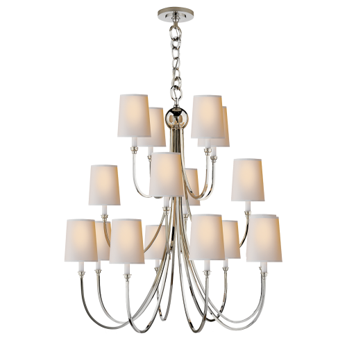 Reed Extra Large Chandelier, 16-Light, Polished Nickel, Natural Paper Shade, 33"W (TOB 5019PN-NP 2N3CE)