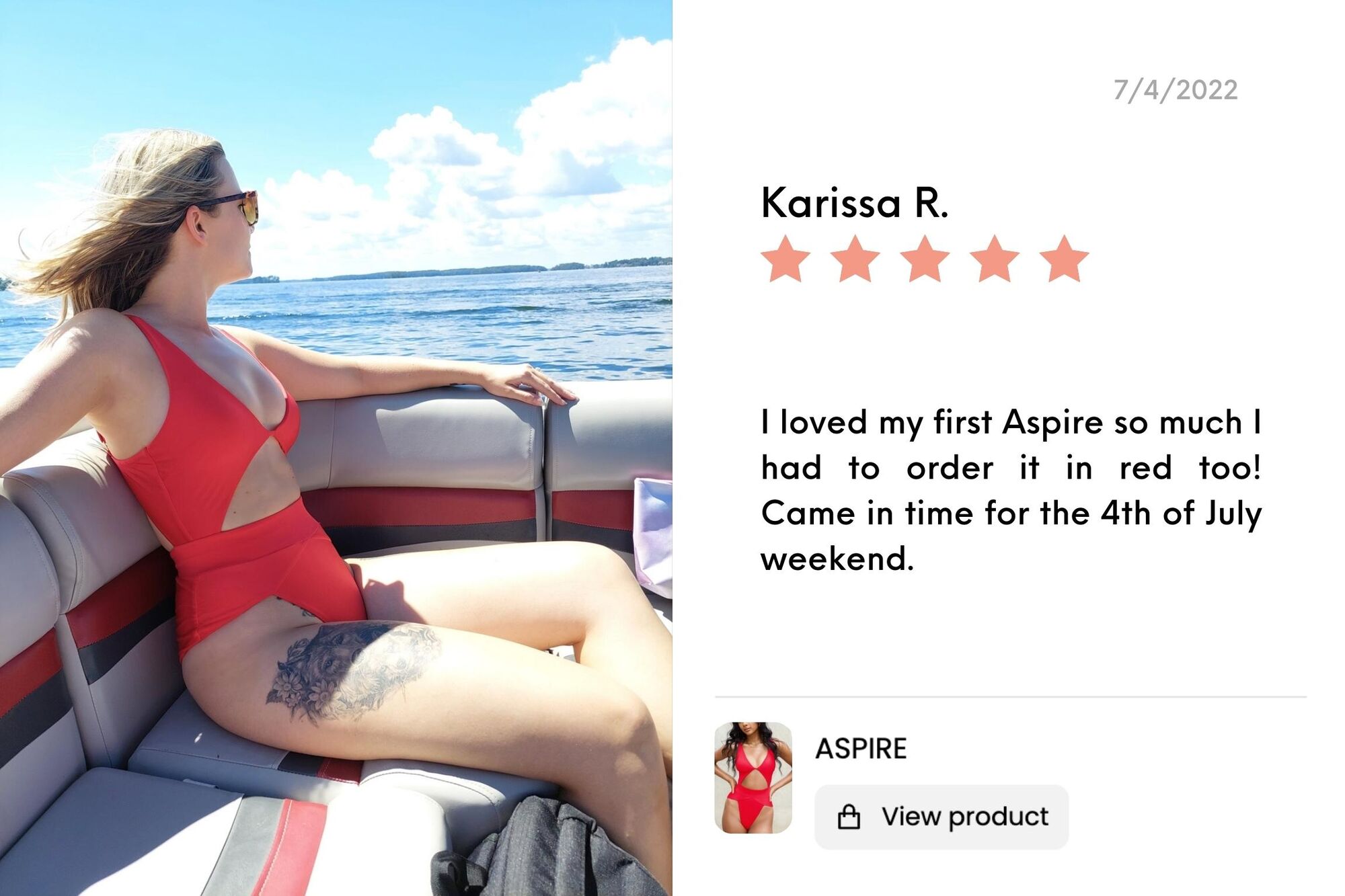 Karissa gave our Aspire swimsuit 5 stars!