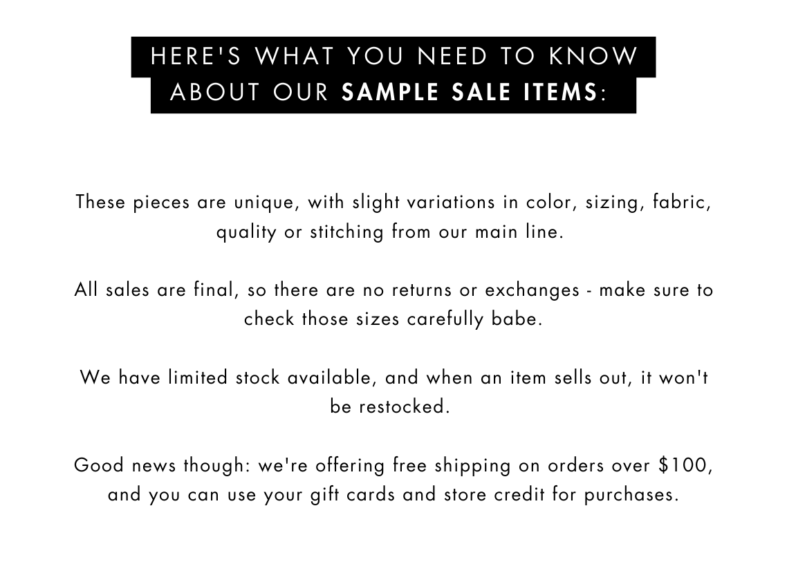 SAMPLE SALE INFO