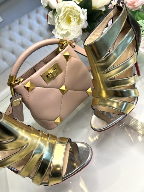 Christian Louboutin Preloved Beautyk Gold Leather Cage Heels Sandals 39 UK6