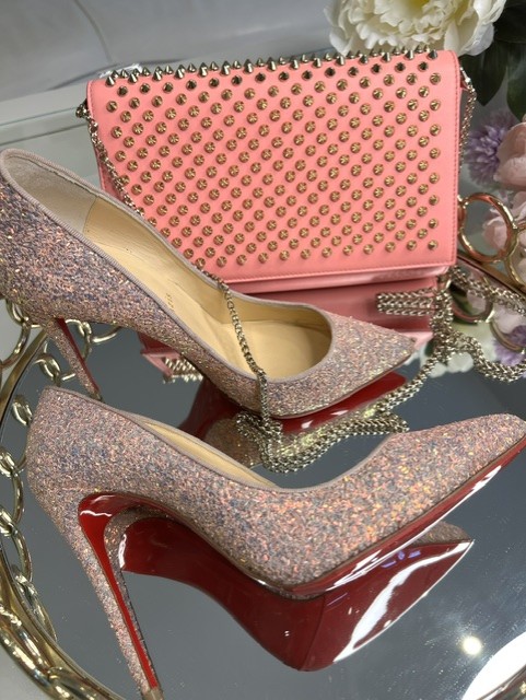 Christian Louboutin Pigalle Follies 100 Glitter Jupon Heels 38.5 UK5.5